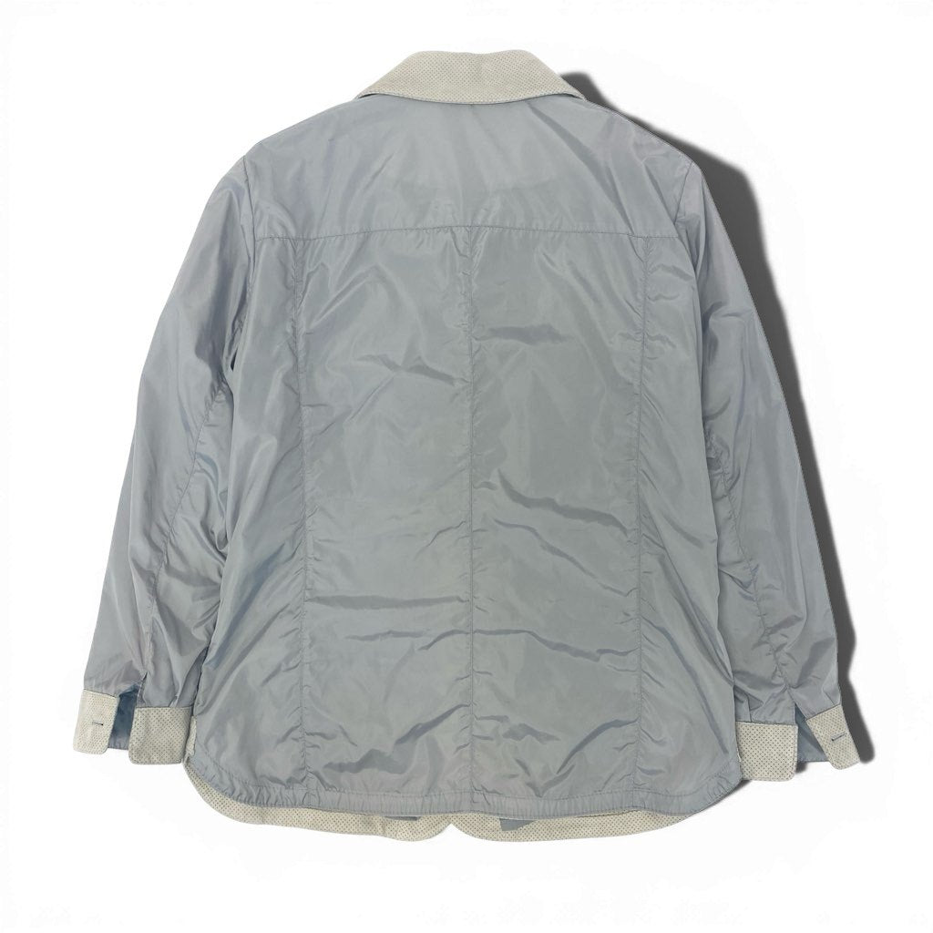 40l25 EMMETI エンメティ パンチングレザー ジャケット シャツ ナイロン 異素材 山羊革 46サイズ アイボリー グレー メンズo07t