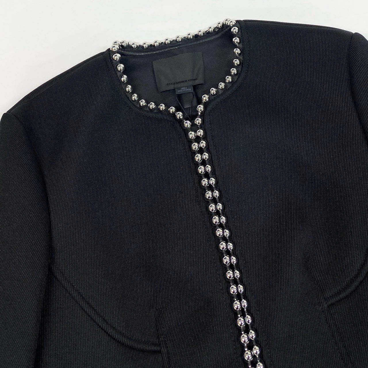 11b9 《タグ付》 ALEXANDER WANG アレキサンダーワン ボールチェーン デザインジャケット クロップドジャケット 4 ブラック レディースk02i