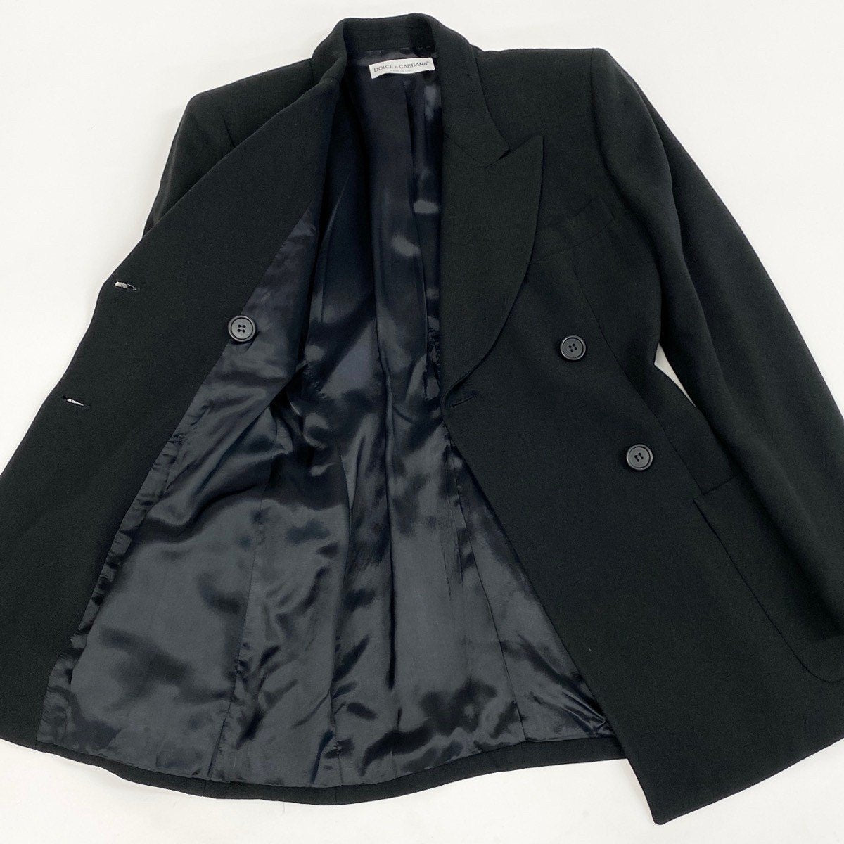 Eh6 DOLCE＆GABBANA ドルチェアンドガッバーナ テーラードジャケット ピークドラペル ダブルブレスト イタリア製 ロングジャケット 40 ブラック レディース 女性用o07t