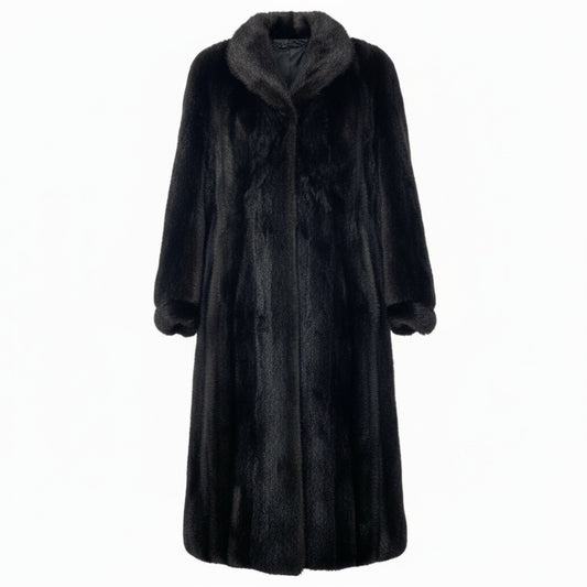 83a14 ダークミンク ミンクコート 超ロングコート 着丈107cm 毛皮コート ブラック系 ミンクファー 裏地花柄刺繍t18r