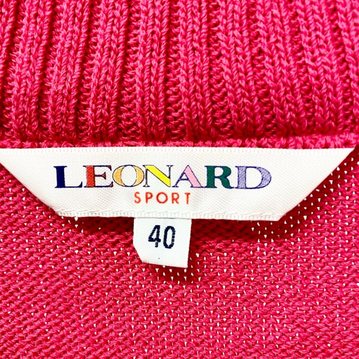 23b17 【美品】LEONARD SPORT レオナール スポーツ ジップアップニットジャケット ラインストーンロゴ ブルゾン 0557221 40サイズ ピンク レディース 女性用u02t