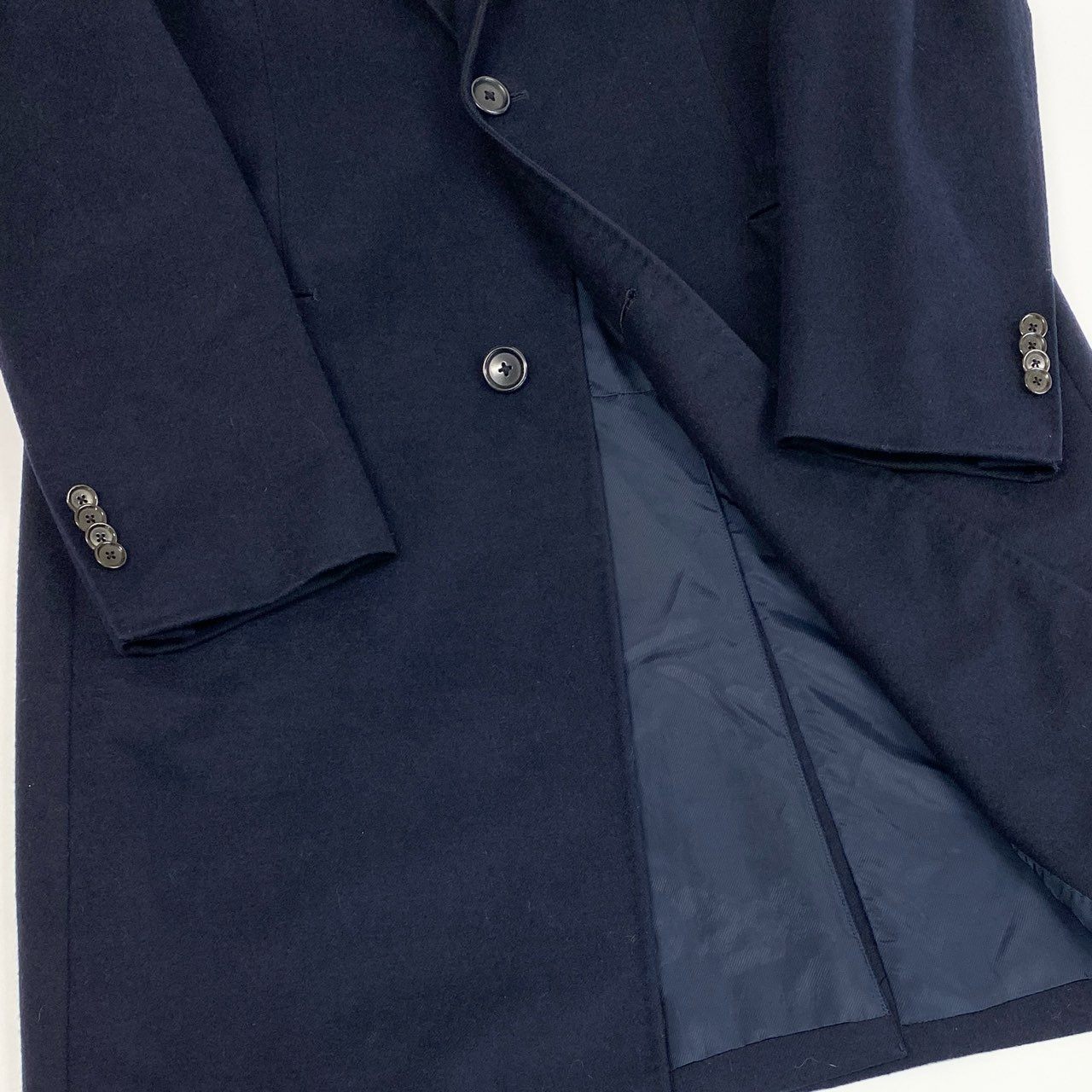 30a9 TOMORROWLAND トゥモローランド Loro Piana ロロピアーナ生地 チェスターコート サイズ46 ネイビー ビジネス フォーマル スーツt18r