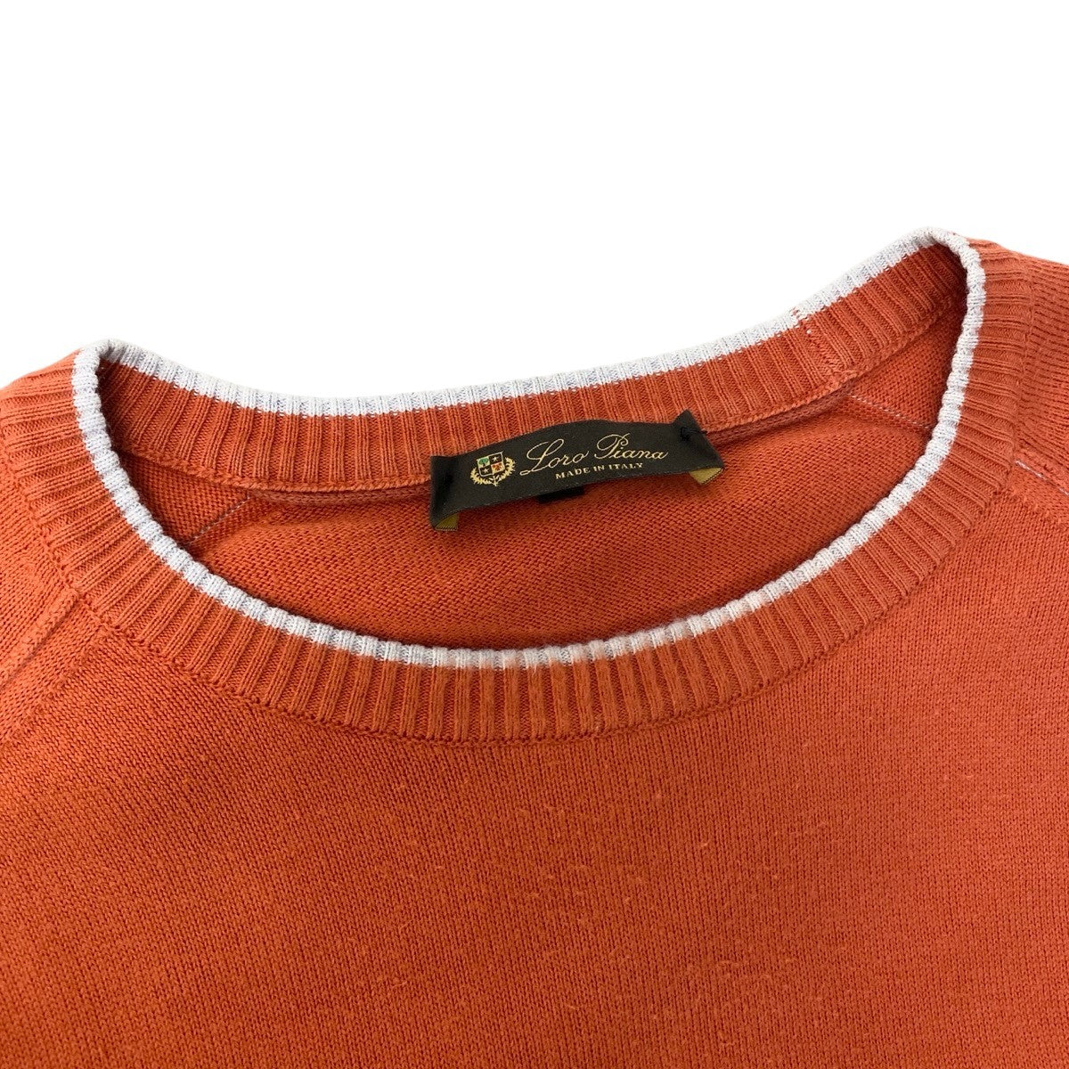 90g27 Loro Piana ロロピアーナ ロングスリーブニットセーター イタリア製 48サイズ オレンジ コットン100％ メンズ 男性用u02t
