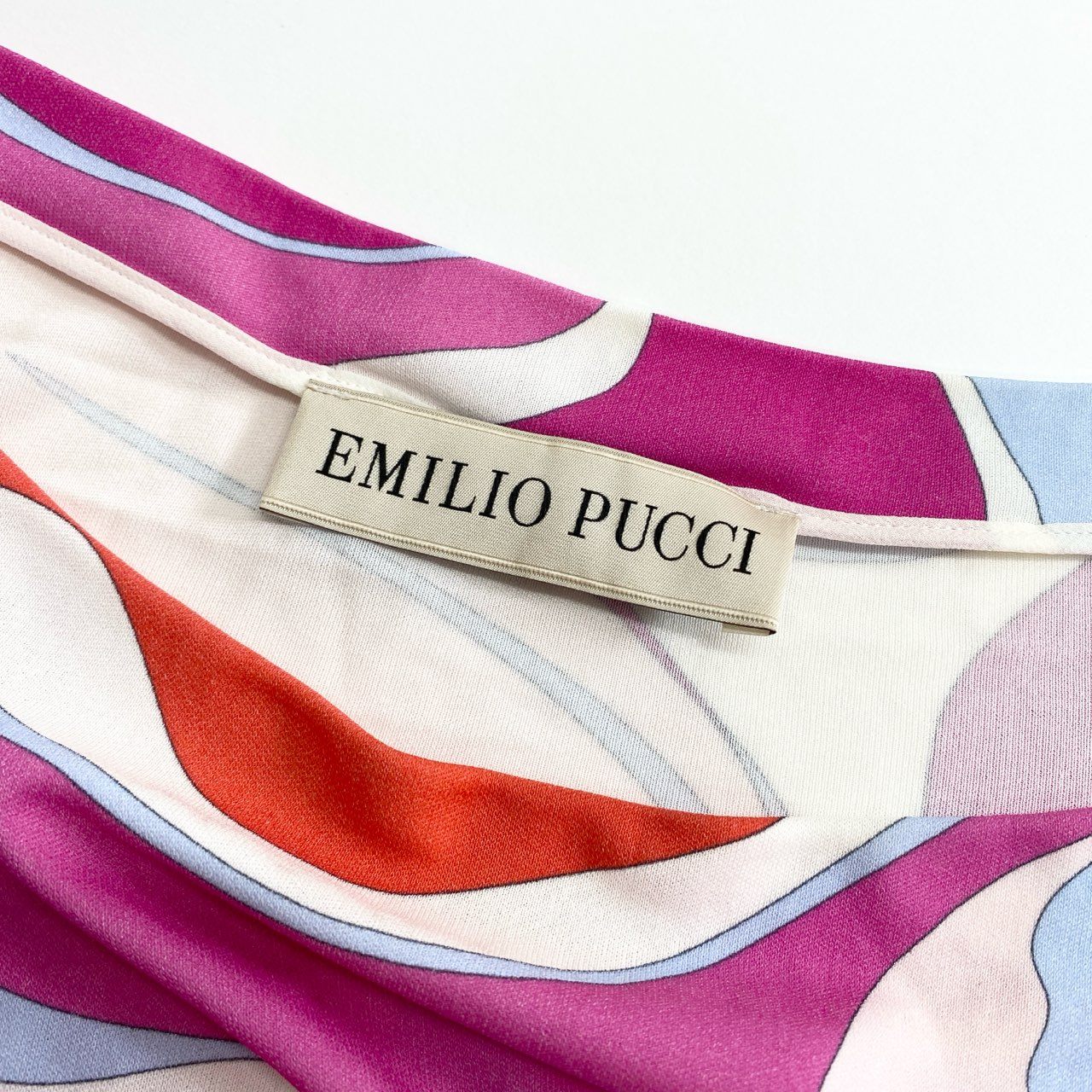 2e14 【大きいサイズ】イタリア製 EMILIO PUCCI エミリオプッチ 総柄ワンピース 長袖ワンピース ドローコード付き I46(日本サイズXL相当) マルチカラー レディース