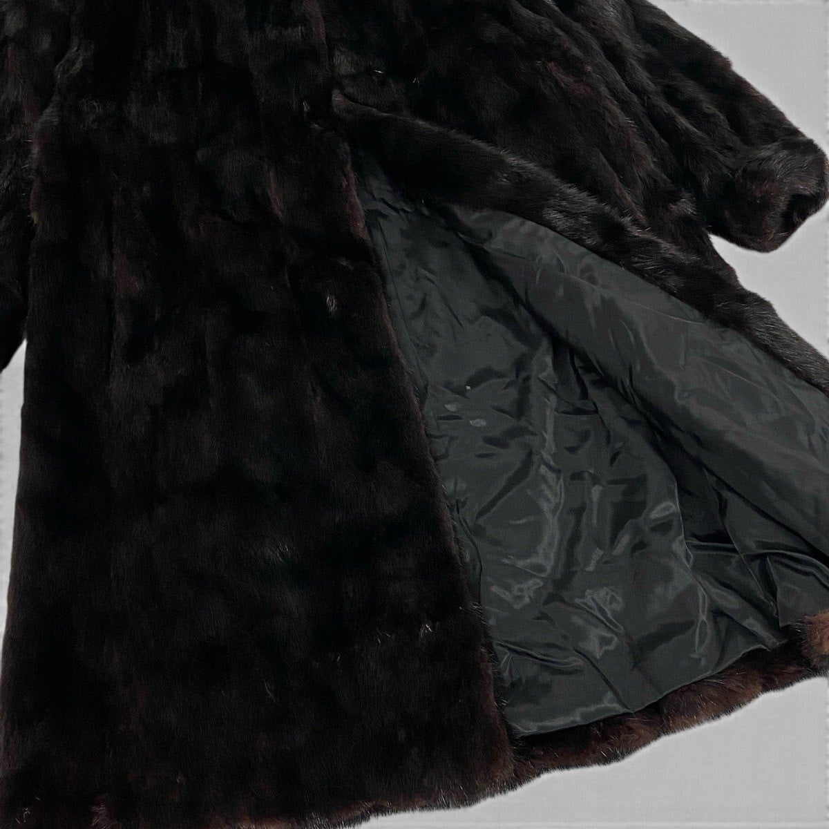36j7 ダークミンク ロングコート サイズ13 ブラック 本毛皮 Dark Mink Fur Long Coat リアルファーt18r