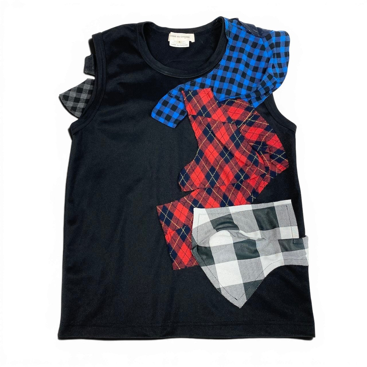Ae11 COMME des GARCONS AD2009 パッチワークデザインノースリーブ 日本製 GE-T027 Sサイズ ブラック ポリエステル100％ レディース 女性用ta1ta1