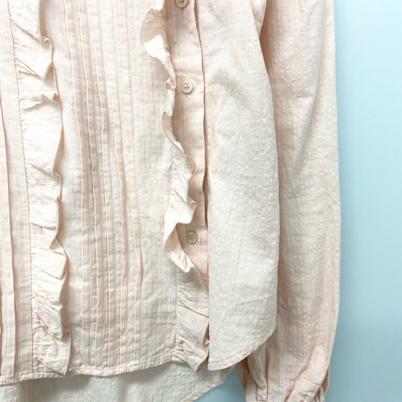 9c20 《美品》 See By Chloe シーバイクロエ 長袖ブラウス フリルシャツ ギャザー トップス 36 ピンク コットン ポルトガル製u02t