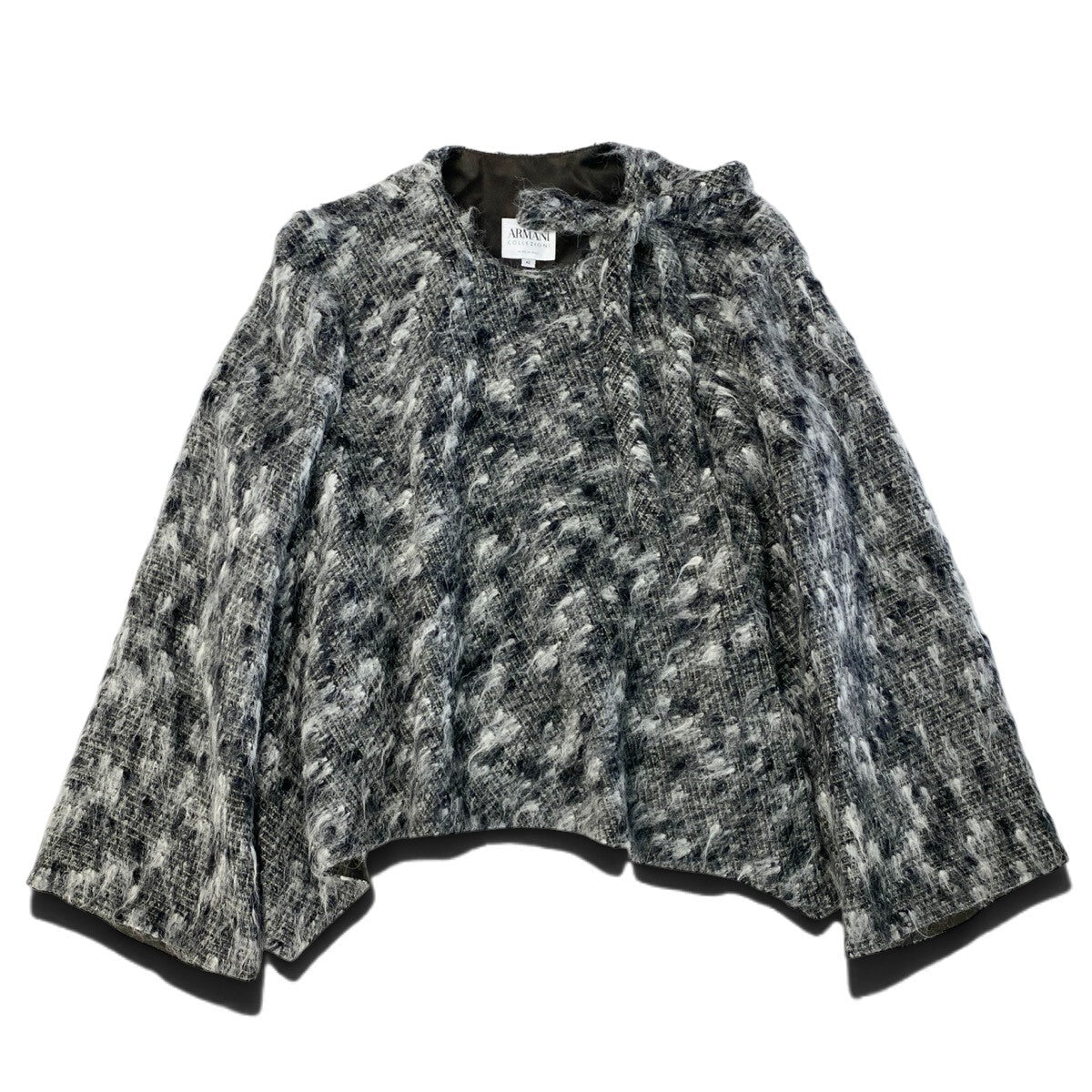 j26 【極美品】ARMANI COLLEZIONI ミックスニットカーディガンジャケット リボン イタリア製 42サイズ マルチカラー レディース 女性用k02i