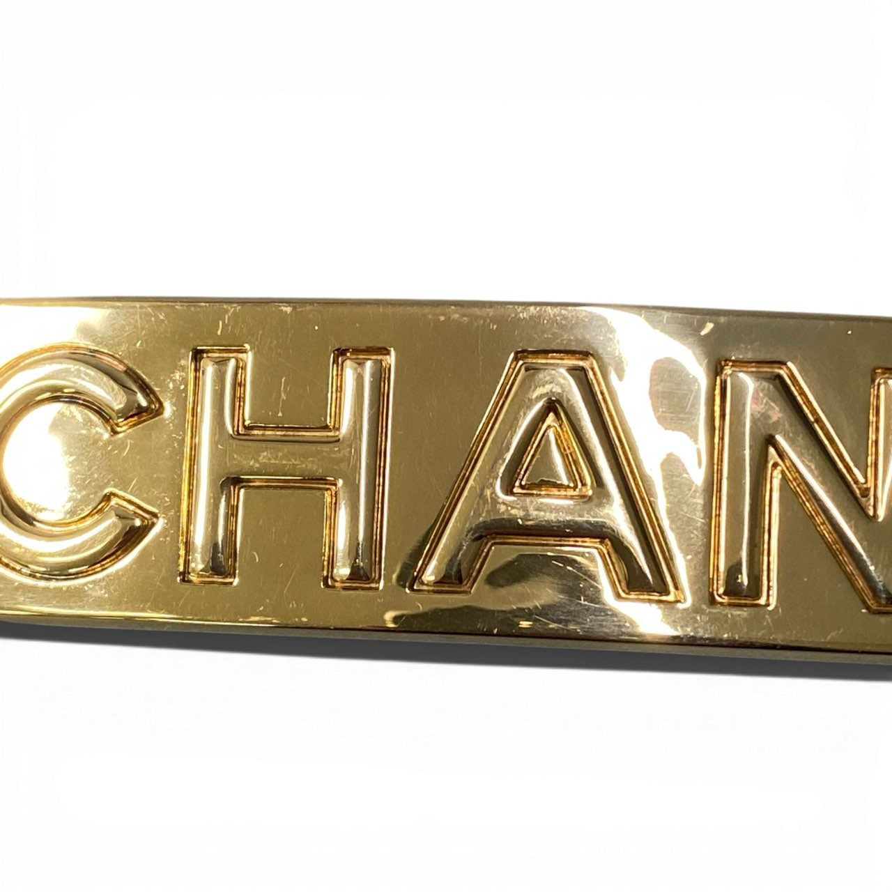b2 Vintage CHANEL シャネル 1997 ロゴプレート バレッタ ヘアアクセサリー ゴールド フランス製ta1