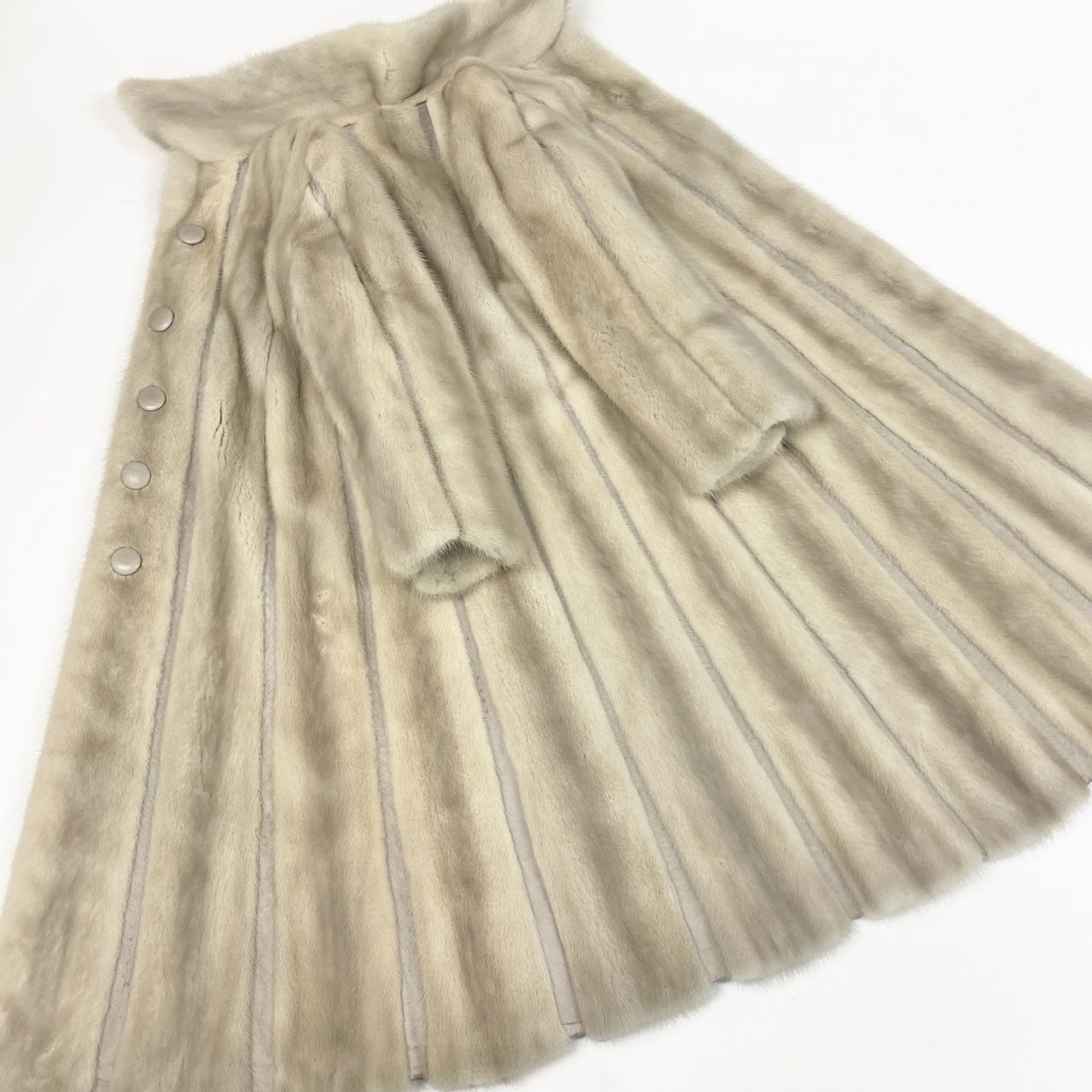 84a21 パールミンク ミンクコート 超ロングコート 着丈105cm レザーボタン レディース 女性用 FREE ホワイト系 ミンクファー 本毛皮u02t