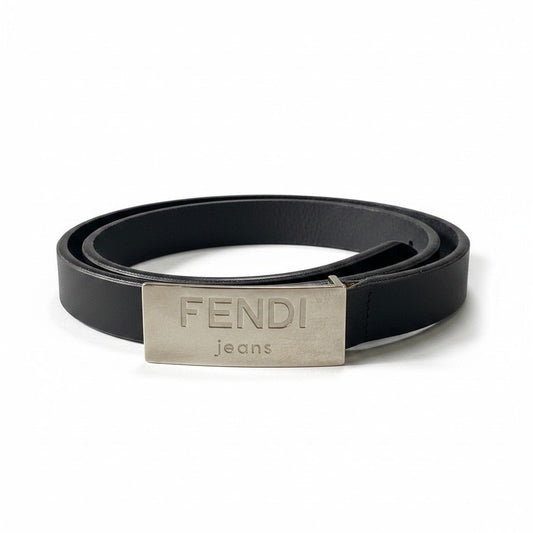 f10 FENDI jeans フェンディジーンズ ロゴプレート レザーベルト 細ベルト サイズ40 ダークブラウン レディース 女性用u02t