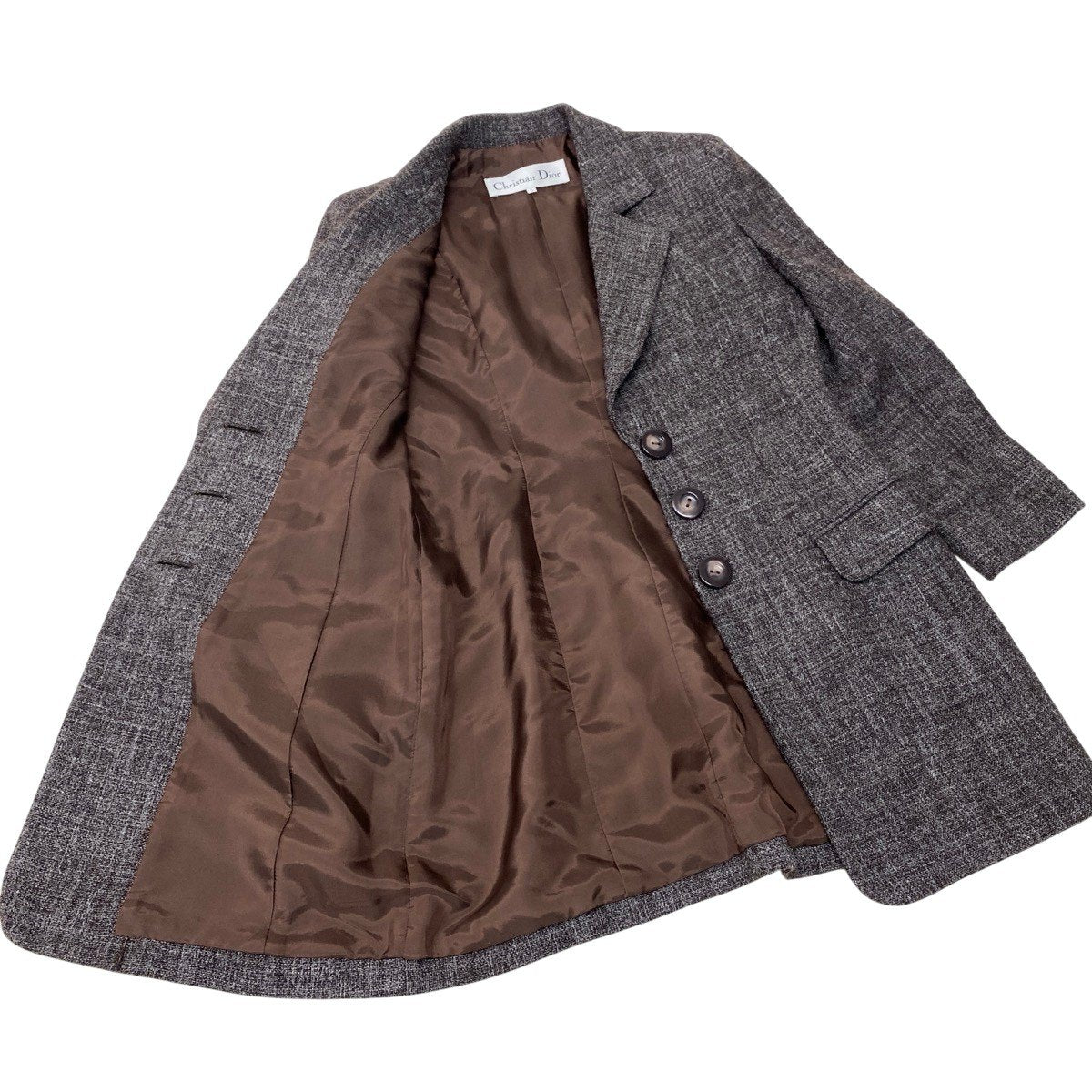 78h21 Christian Dior クリスチャンディオール テーラードジャケット ジャケットコート ウールブレンド サイズ11 ブラウン系 レディースu02t