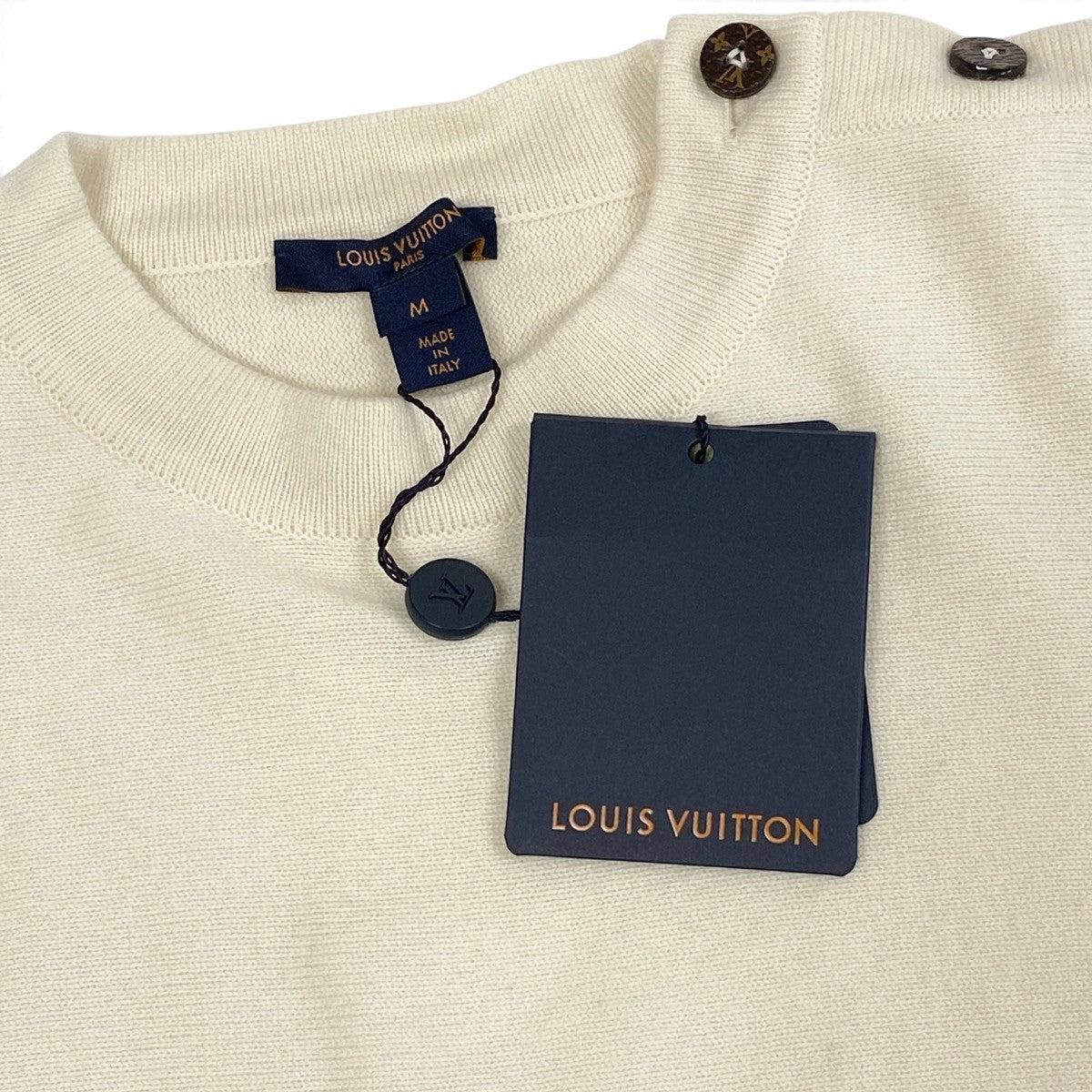 Ij9 【未使用タグ付】 LOUIS VUITTON ルイヴィトン アシンメトリー フリンジ カーディガン ケープ サイズM オフホワイト ブルー レディースu02t