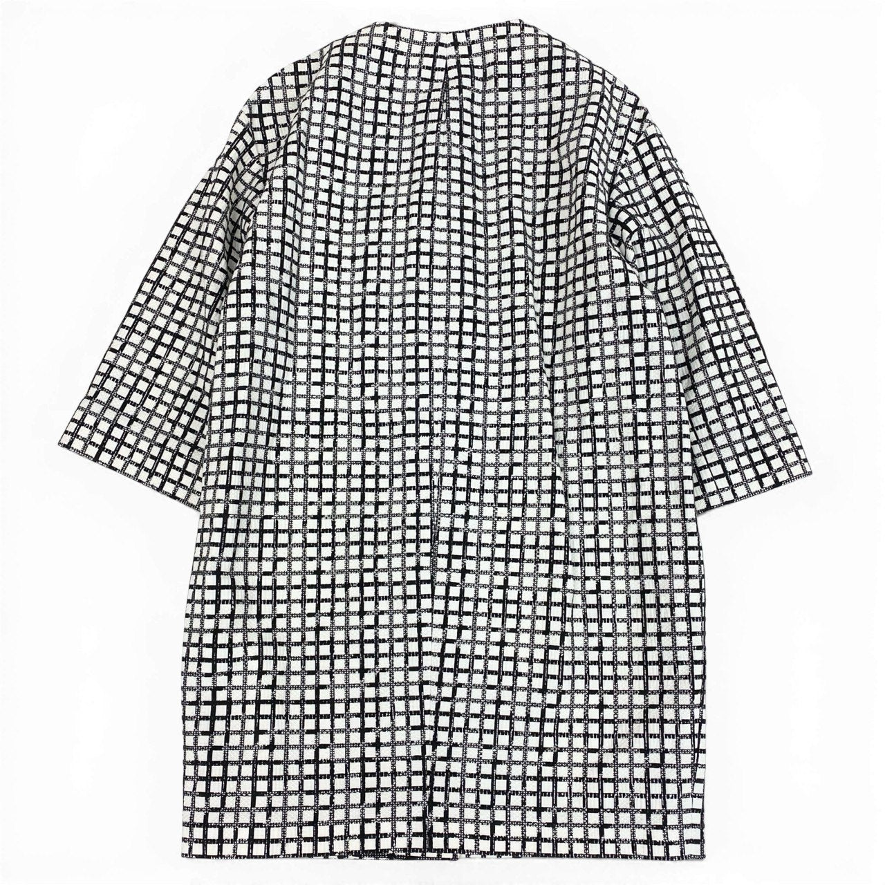 65a14【未使用】 Max Mara STUDIO マックスマーラ ノーカラー ロングコート スプリングコート 格子柄 レディース 女性用 サイズ40 ブラック ホワイト コットン100％u02t