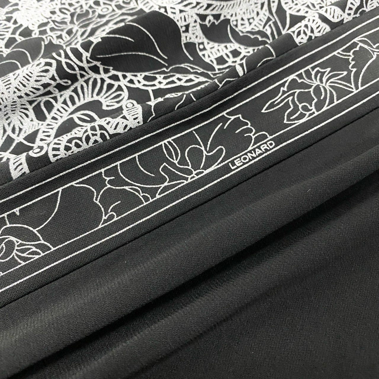 79k21 LEONARD FASHION レオナール 7分袖ワンピース 花柄プリント カンカン素材 レディース 女性用 0120803 36 ブラックu02t