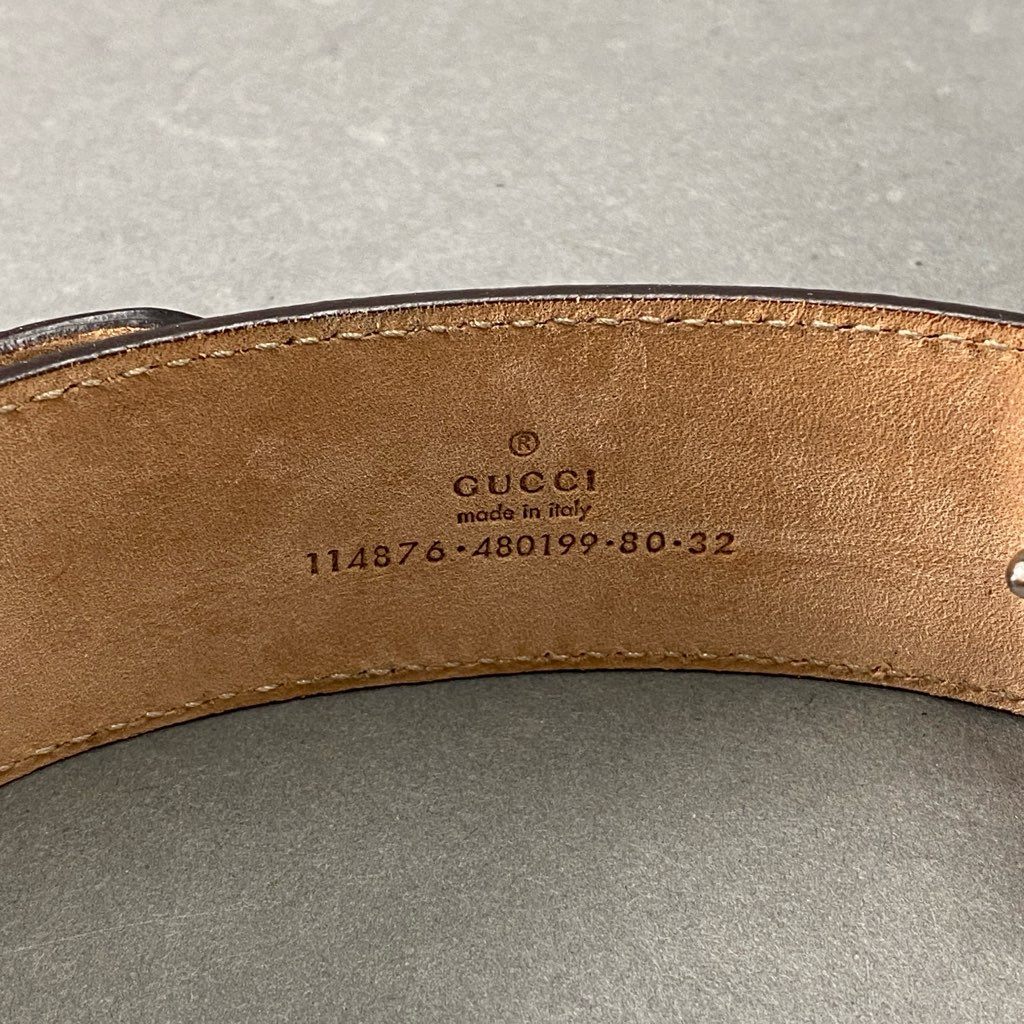 d2 GUCCI グッチ グッチシマ インターロッキングG メタルバックル GGレザーベルト 114876 80/32 シルバー イタリア製 小物