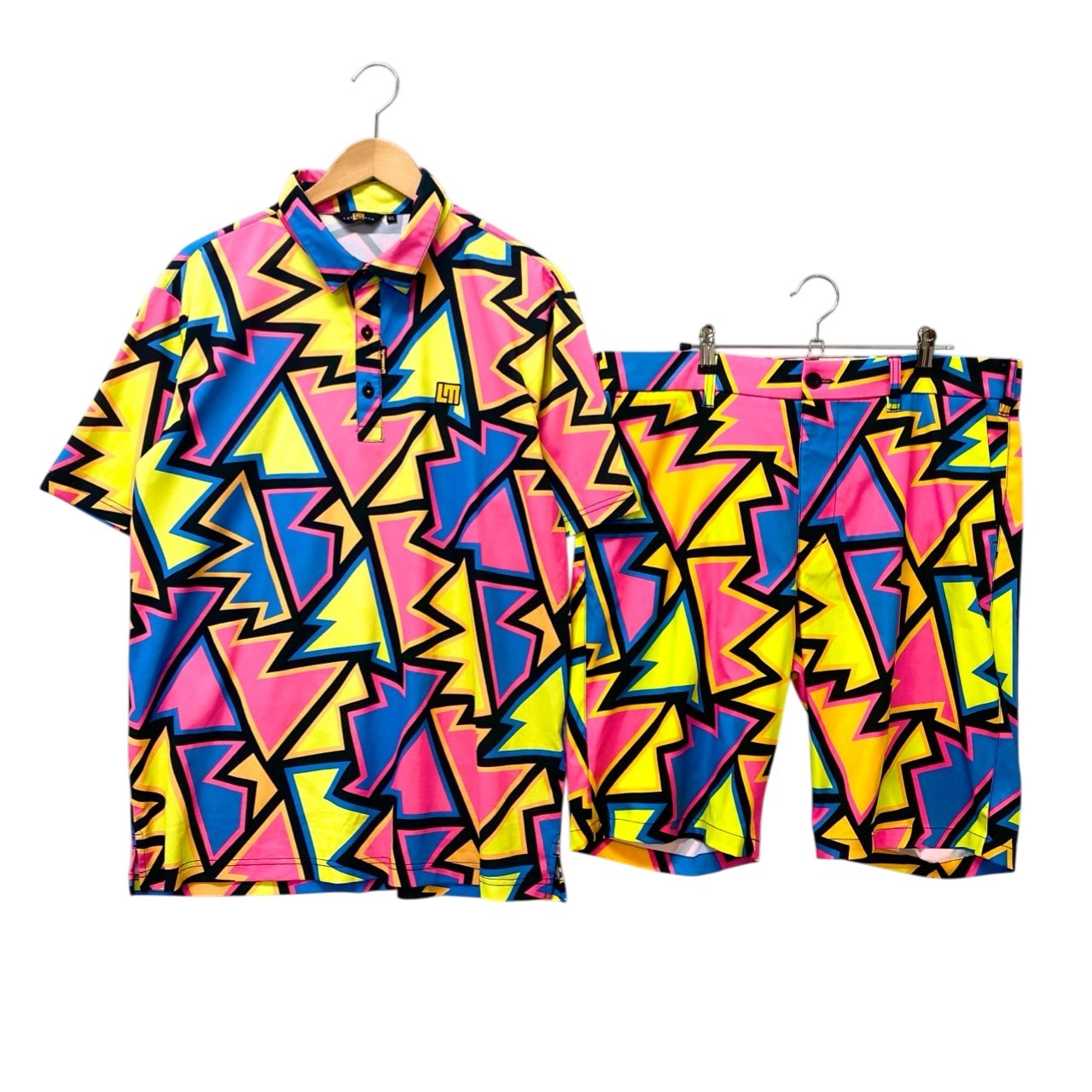 51c13 《極美品》 LOUD MOUTH ラウドマウス 半袖ポロシャツ ハーフパンツ 吸水速乾素材 XL マルチカラー ポリエステル ゴルフウェアu02t
