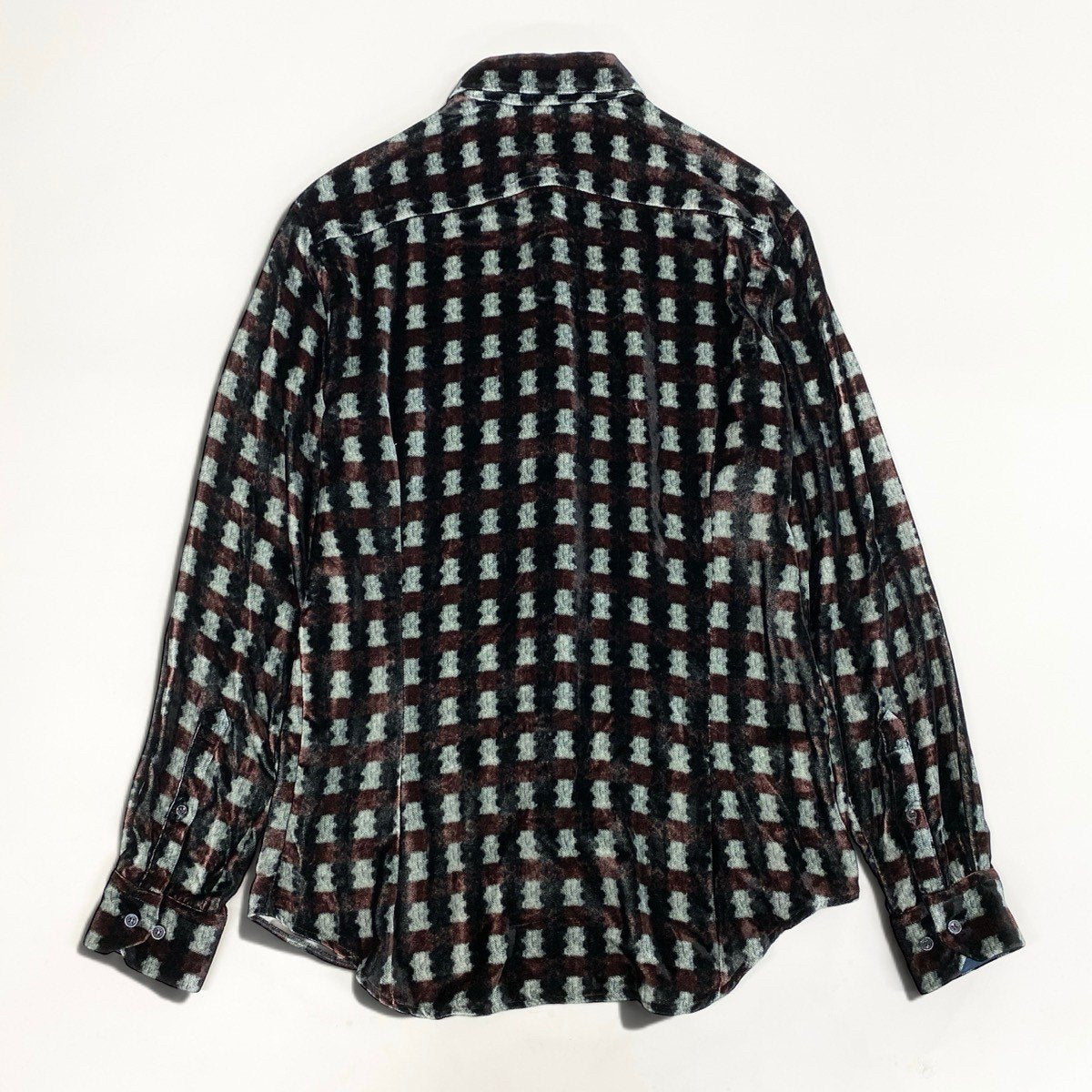 43i15 《美品》 GIORGIO ARMANI ジョルジオアルマーニ 長袖シャツベロア ドレスシャツ イタリア製 総柄シャツ チェック柄 16 ブラック メンズ 男性用u02t