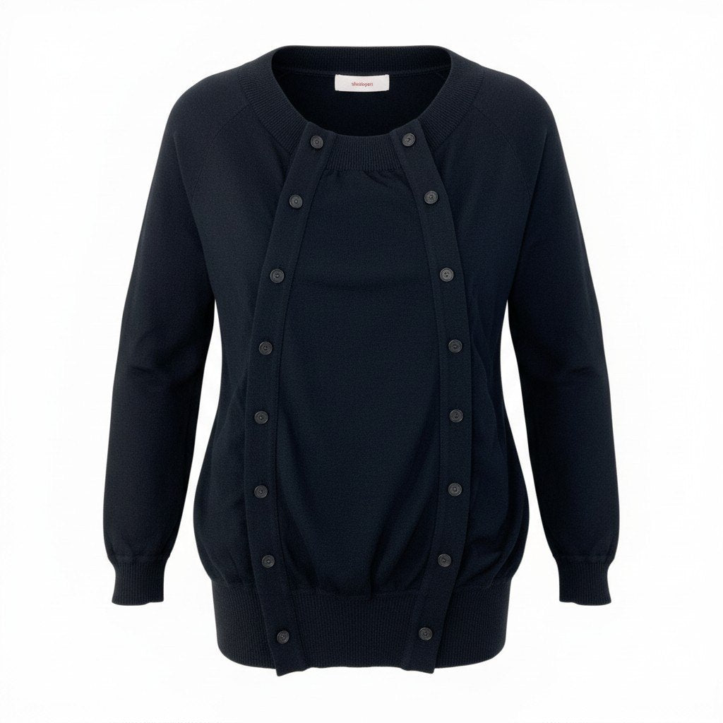 84c19 chalayan フセイン チャラヤン オフショルダーニットセーター カーディガン ボタンデザイン チップス Sサイズ ブラック レディース 女性用u02t