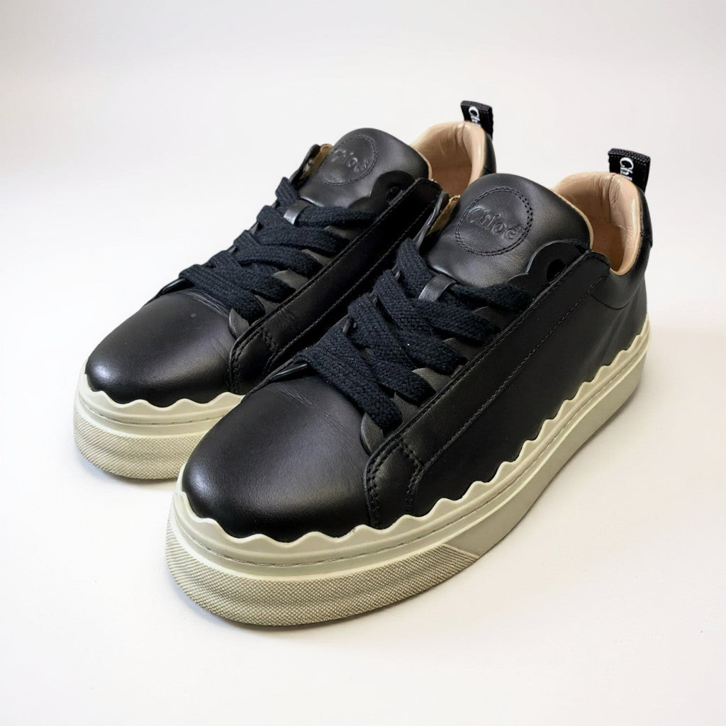 1A10 Chloe クロエ ローカットスニーカー レザースニーカー スム―スカーフスキン 38サイズ ブラック ホワイト レディースk02i