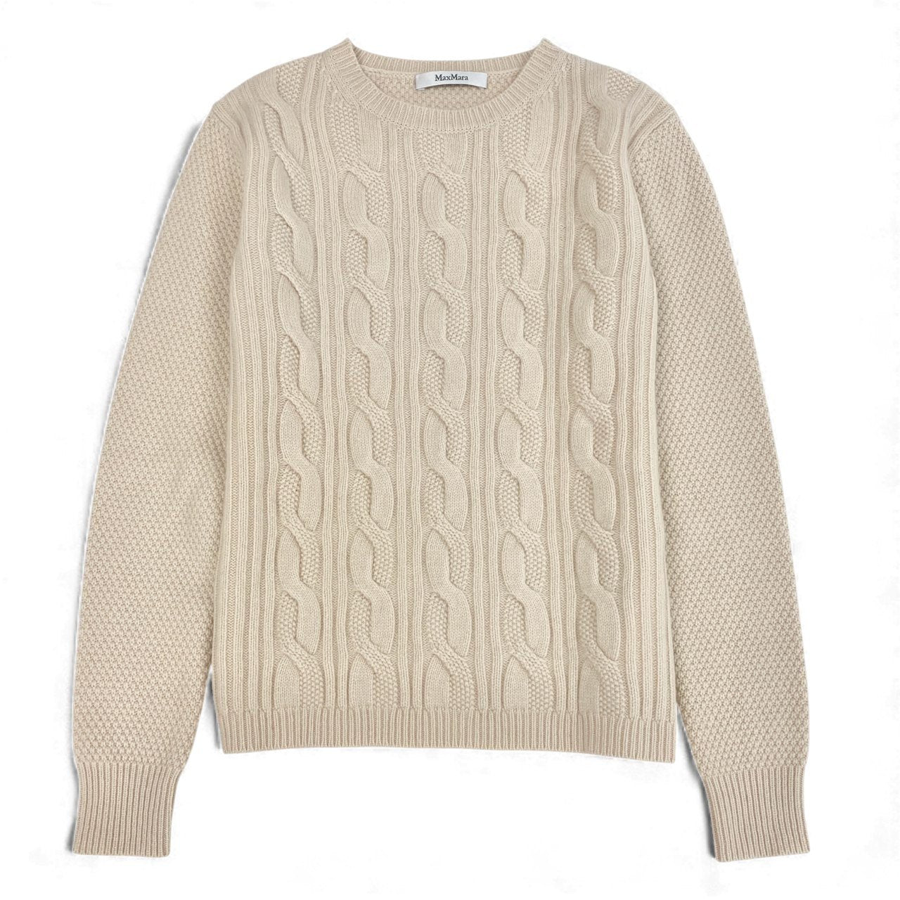 46L8【極美品】MaxMara マックスマーラ ケーブルニット ニットセーター ロングスリーブ カシミヤ混 トップス Sサイズ アイボリー レディースk02i