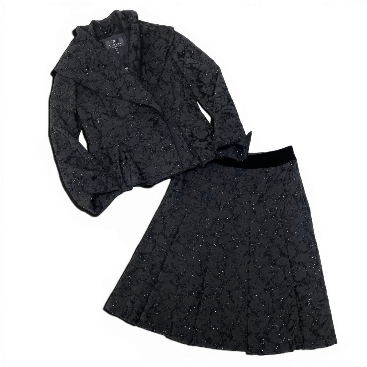 Eg6【新品保管品】LANVIN COLLECTION スカートセットアップ ジャケット スカート 日本製 38サイズ ブラック レディース 女性用u02t