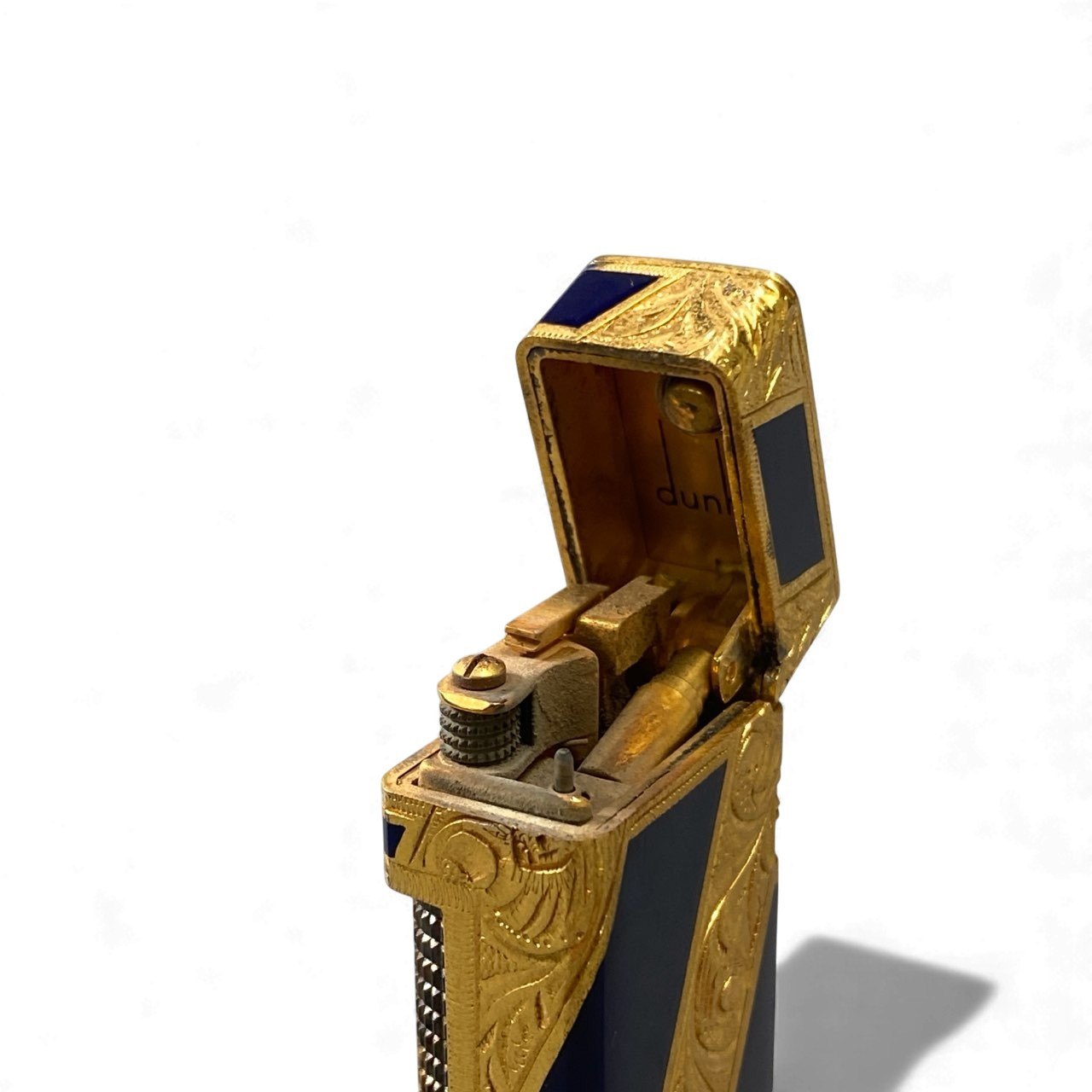 Dunhill ダンヒル ROY KING ロイキング ライター 喫煙具 ローラーガスライター 装飾 火花確認 ゴールド ネイビーo07t