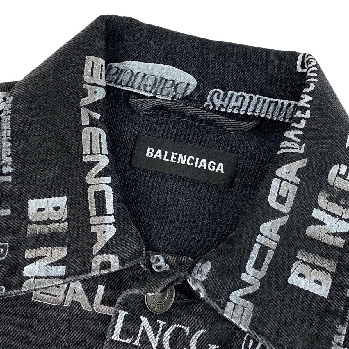 32f11 BALENCIAGA バレンシアガ 20AW Logo Print Denim Jacket ロゴプリント デニムジャケット 620731 44 ブラック コットン メンズo07t