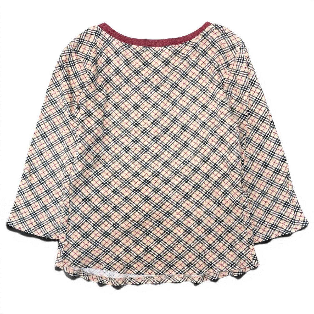 47f17 BURBERRY LONDON バーバリーロンドン ホース刺繍 ノバチェック Vネック 長袖Tシャツ カットソー トップス Mサイズ ベージュ コットン レディースo07t
