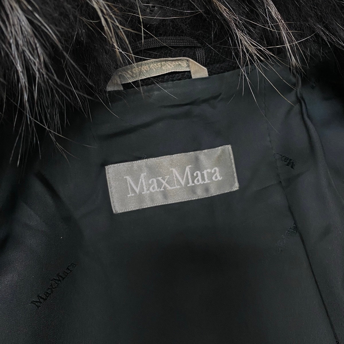18g16 MaxMara マックスマーラ ラクーンファー ベルテッドコート ロング サイズ42 ブラック レディース 女性用u02t