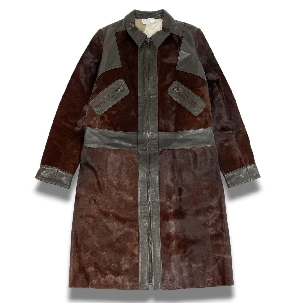 Hc2 MARNI マルニ ヴィンテージ ハラコ カウヘアー レザーコート サイズ42 ブラウン レディース コート アウターk02i