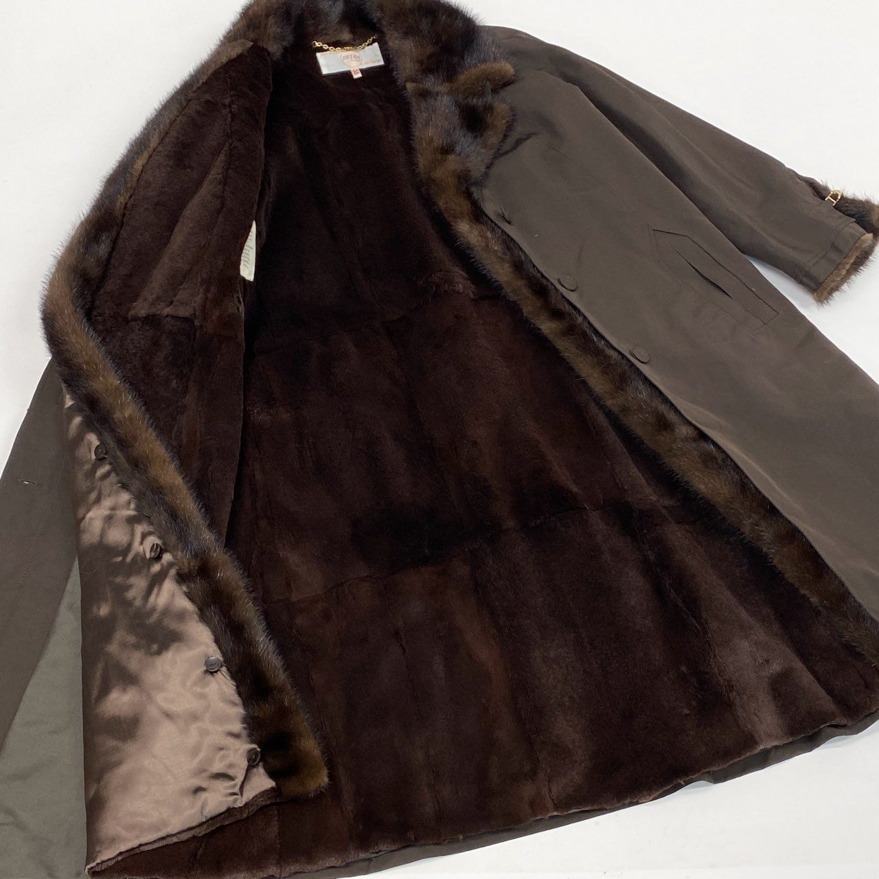 37L10 DELBA デルバ 2WAY ミンクファー ロングコート サイズ38 ブラウン 本毛皮使用 裏地毛皮 取外し可 イタリア製t18r