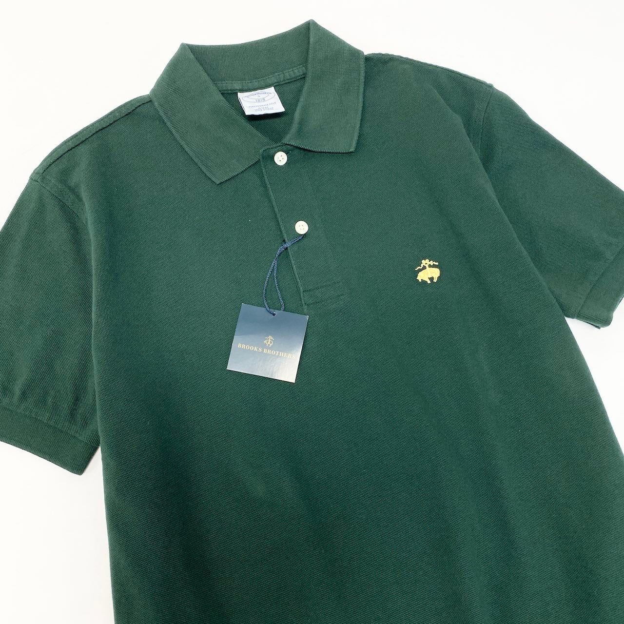 55d30 【未使用タグ付】 Brooks Brothers ブルックブラザーズ 半袖ポロシャツ カットソー トップス ワンポイント刺繡 S ダークグリーン コットン100％ メンズ 紳士服u02t
