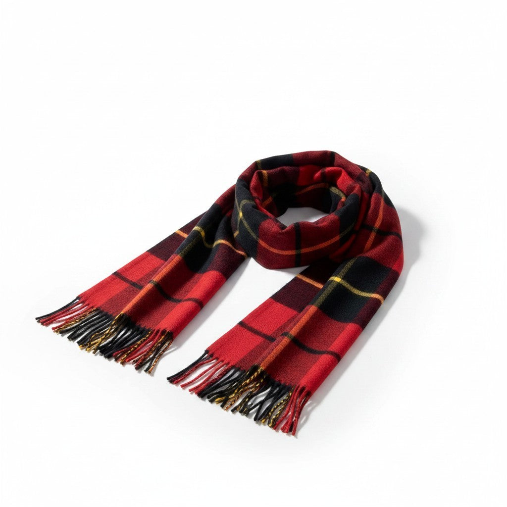 31g2 Johnstons of Elgin ジョンストンズ オブ エルガン 英国製 チェック柄 カシミヤマフラー レッド ブラック イエロー カシミア100％u02t