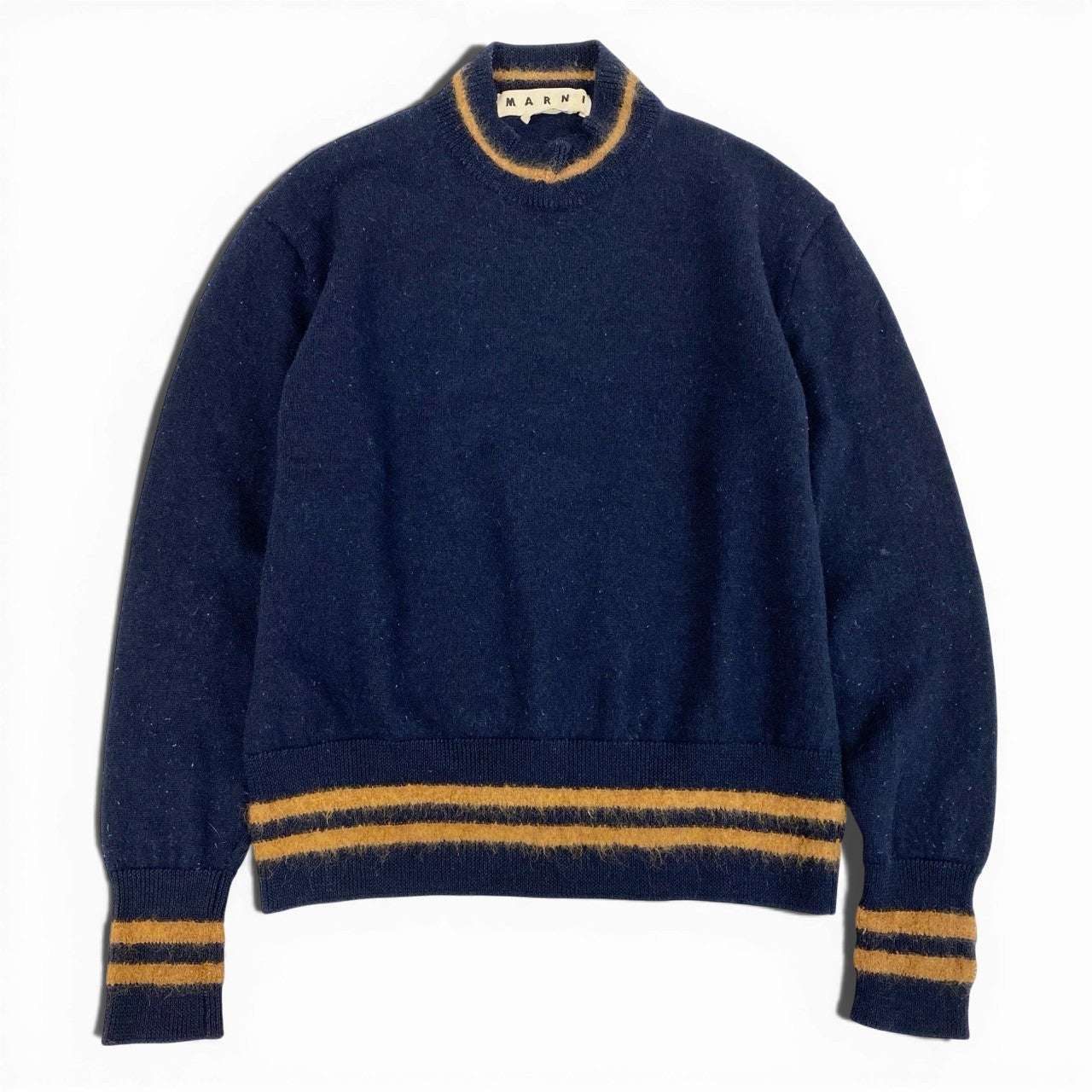 10a13 MARNI マルニ モヘアウールニット ロングスリーブ セーター モックネック バイカラー イタリア製  メンズ 紳士服 サイズ44 ネイビーu02t