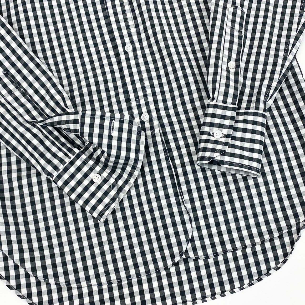 37a16 MADISONBLUE マディソンブルー MADISON SHIRT L/S SH GINGHAM 長袖シャツ ギンガムチェック ワンポイント刺繍 MB211-5014 00 XSサイズ ブラック ホワイト コットン