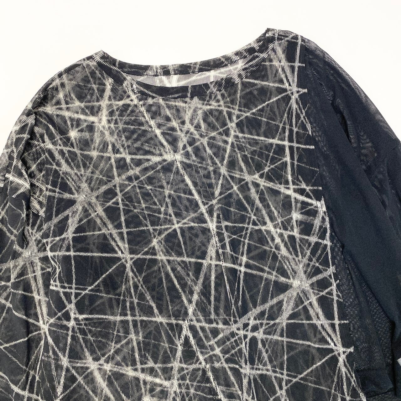 Ae26 【美品】 Y's ワイズ YOHJI YAMAMOTO ヨウジヤマモト アシンメトリー シアーメッシュ カットソー YN-T01-959 サイズ2 ブラック ポリエステル100％ レディース 女性服u02t