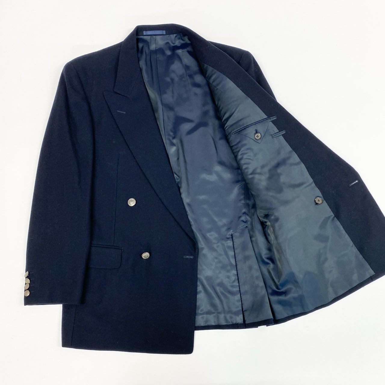 74k11 Aquascutum アクアスキュータム テーラードジャケット ブレザー ウールジャケット ダブルプレスト AB-6サイズ ネイビー メンズu02t