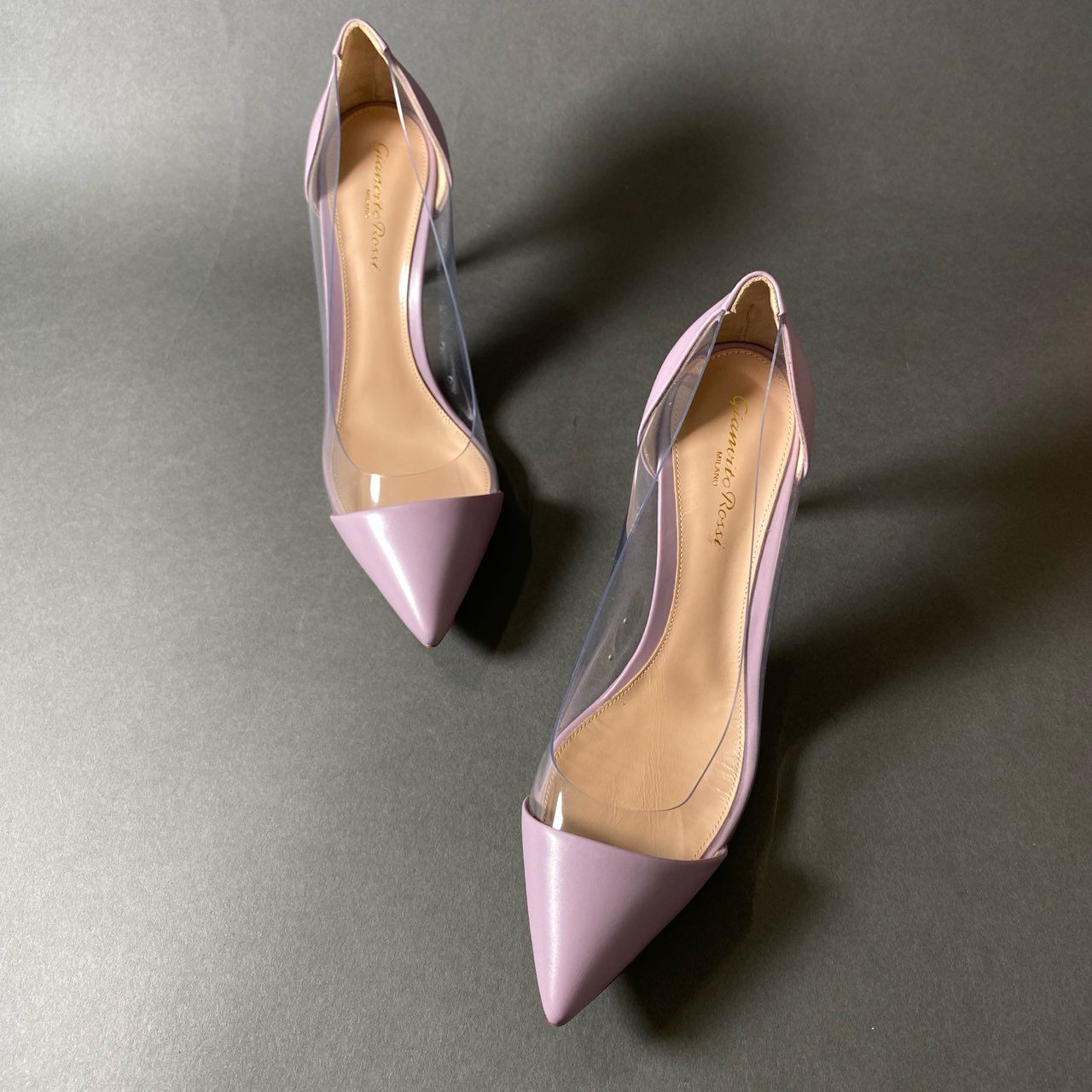 2g28 【未使用】Gianvito Rossi ジャンヴィットロッシ PLEX 85 クリアパンプス レザーパンプス サイズ37 1/2 ラベンダー レディース 女性用 靴 シューズ