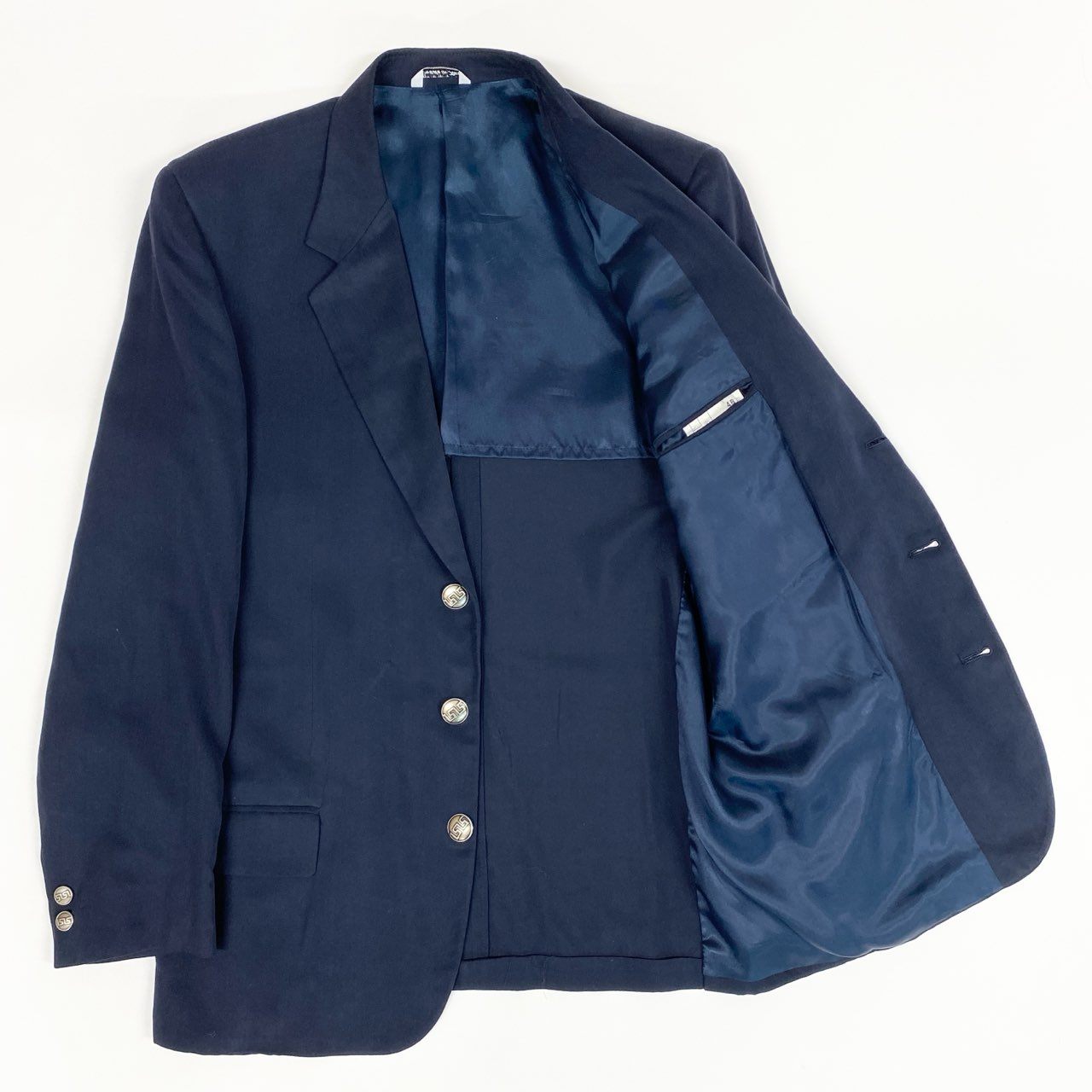 37a19 VERSACE SPORT ヴェルサーチ セットアップスーツ シングルスーツ 3B 刻印ボタン シルク混 メンズ 紳士服 フォーマル サイズ48 ネイビーu02t