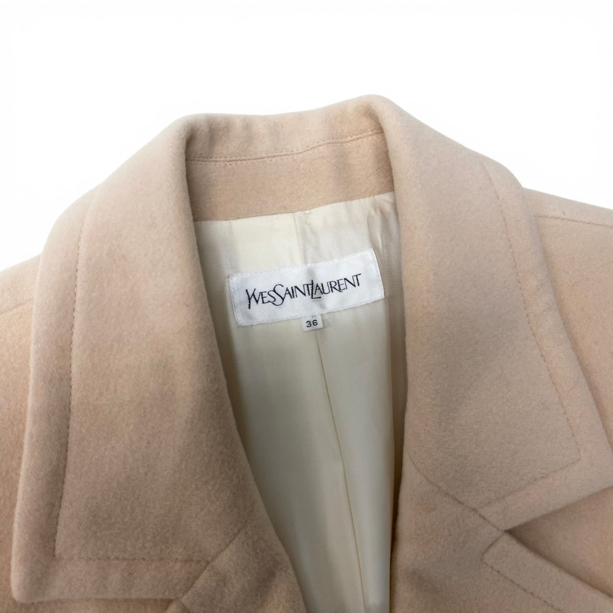 52h20 YVES SAINT LAURENT イヴサンローラン チェスターコート カシミヤブレンド 飾りボタン サイズ36 ベージュ レディースo07t