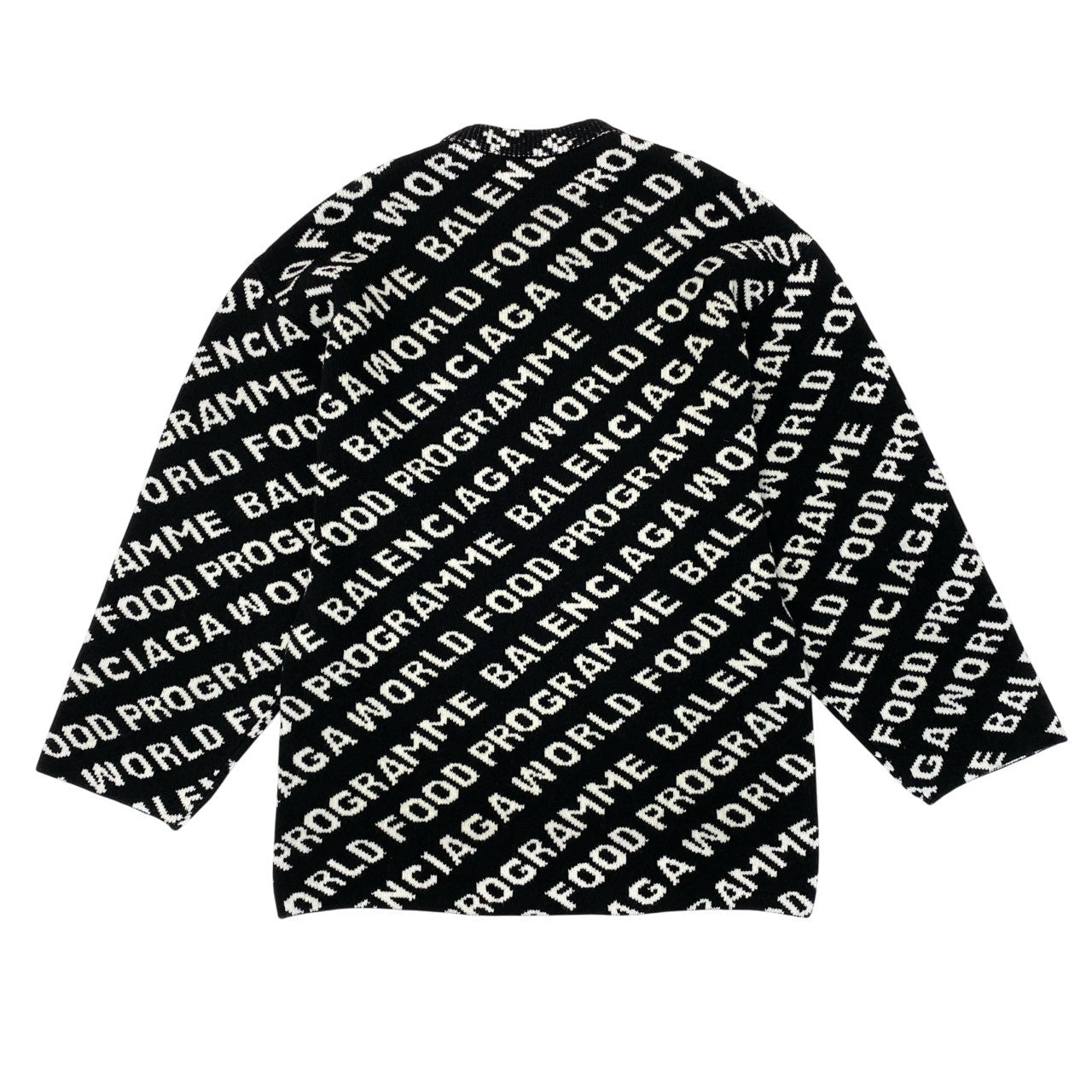 83Ⅼ2【極美品】BALENCIAGA バレンシアガ 20AW ロゴクルーネックニット ニットセーター イタリア製 Mサイズ ブラック ホワイト メンズo07t