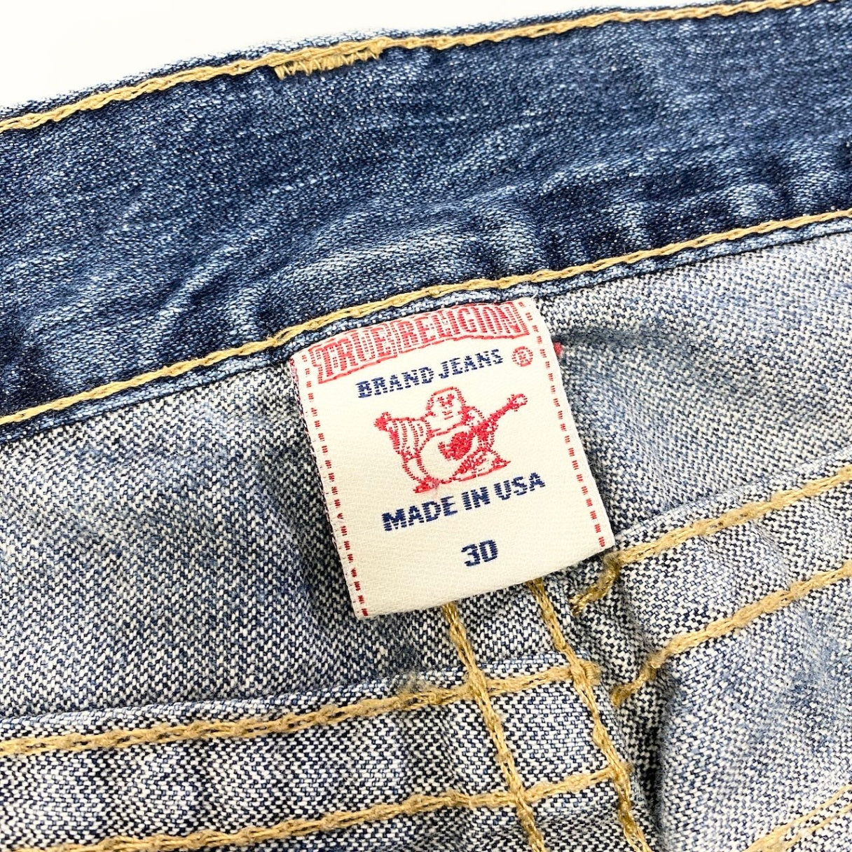 55d30 TRUE RELIGION トゥルーレリジョン 米国製 JOEY BIG T フレアデニム ブーツカット ラインストーン SEAT34 インディゴ コットン100％ メンズ 紳士服u02t