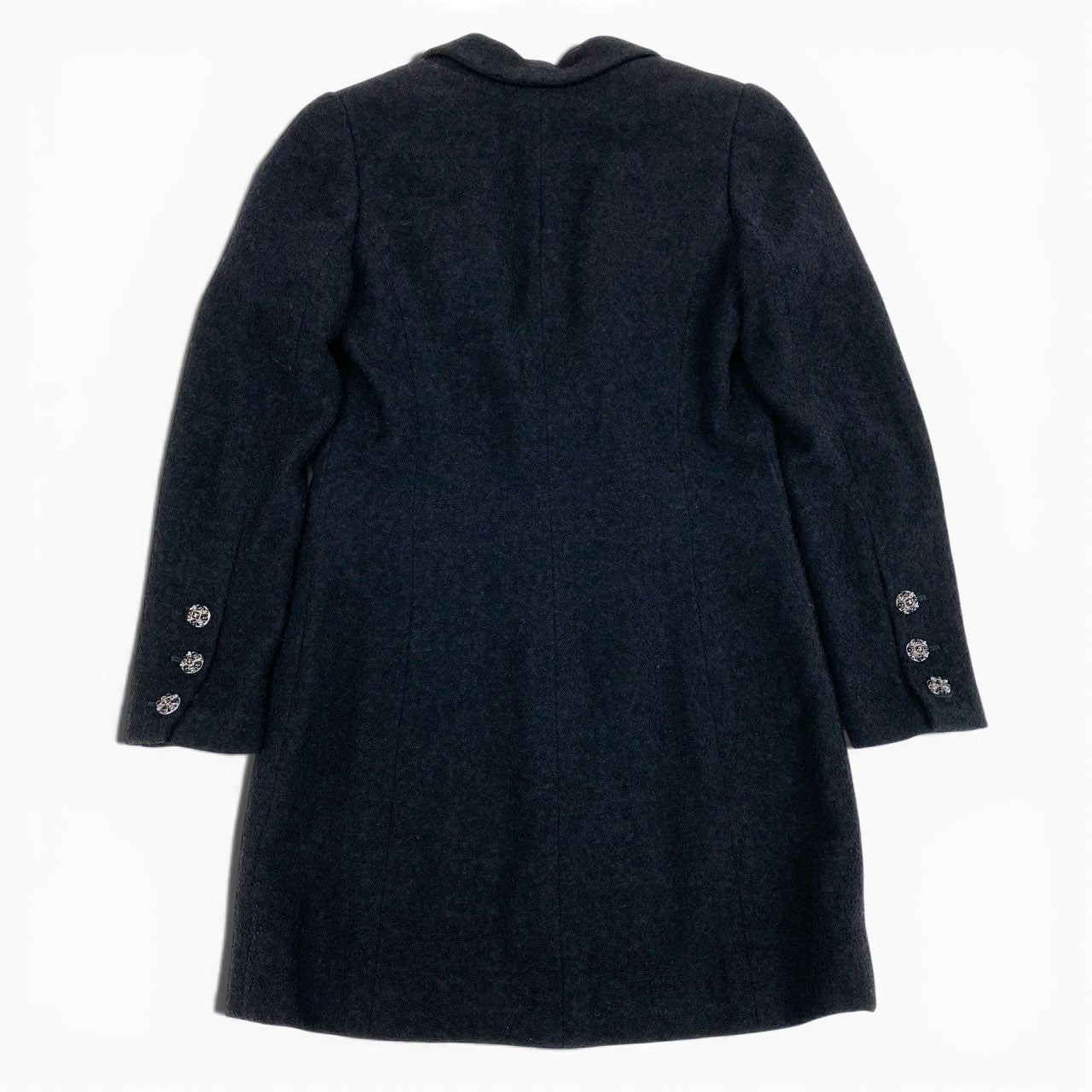56a14 CHANEL シャネル 2006年 P29135 グリポアボタン ウエストシェイプデザイン ツイードコート サイズ36 ブラック レディース 女性用 アウター コートta1