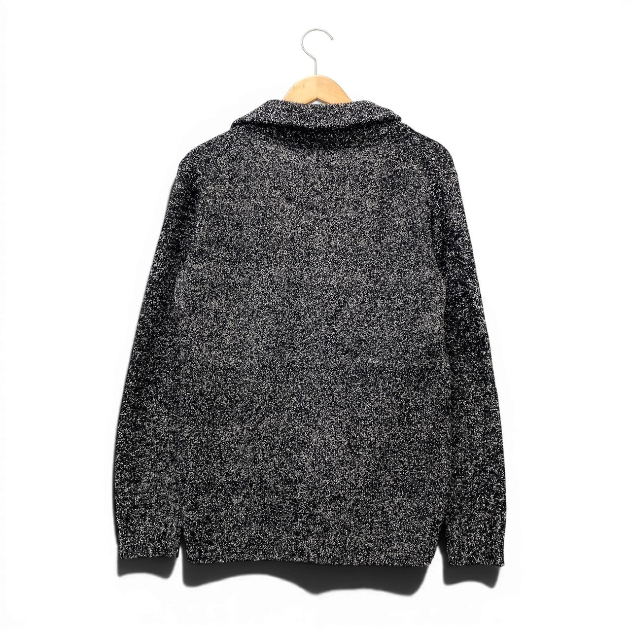 9f17【美品】 BLACK LABEL CRESTBRIDGE ブラックレーベルクレストブリッジ ショールカラー ニットカーディガン ミックスニット サイズＭ ブラック ホワイト メンズ 紳士服u02t