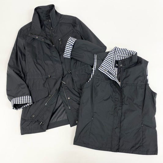 58i11 Aquascutum アクアスキュータム 2点セット ナイロンジャケット ドロストジャンパー ベスト ジレ ライナー付き レディース 女性用 1454100-39 12 ブラックu02t