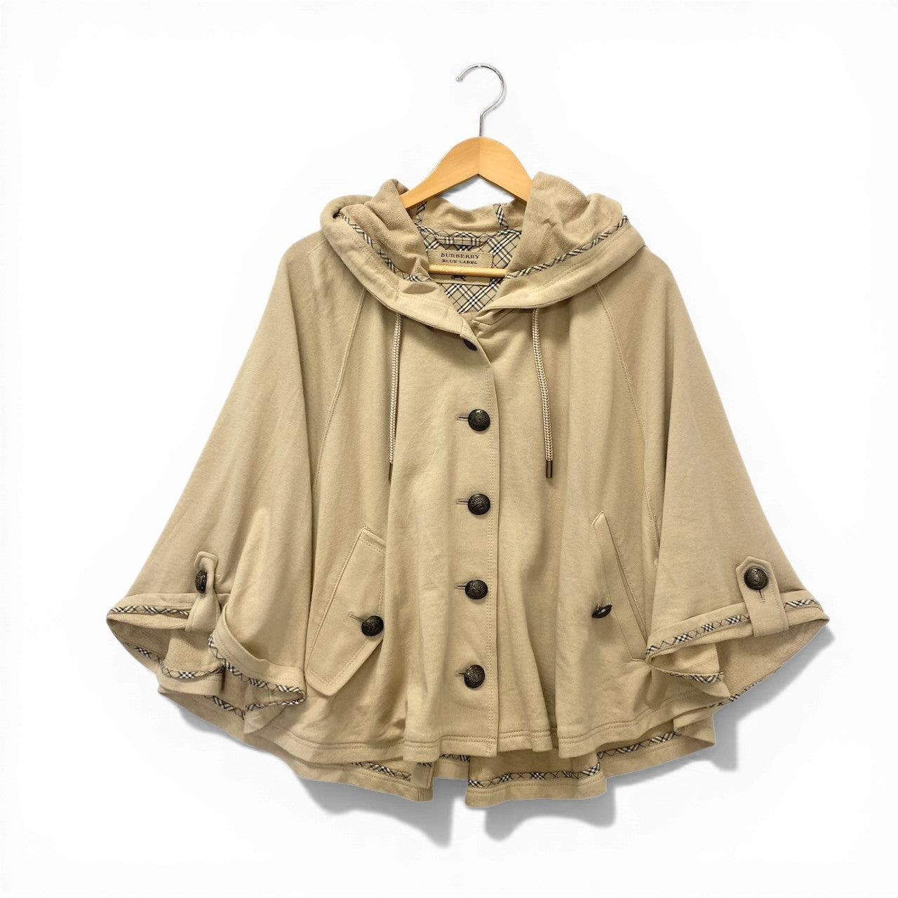 86c31 BURBERRY BLUE LABEL バーバリー ブルーレーベル フード付き コットンポンチョ サイズ38 ベージュ ケープ 日本製t18r
