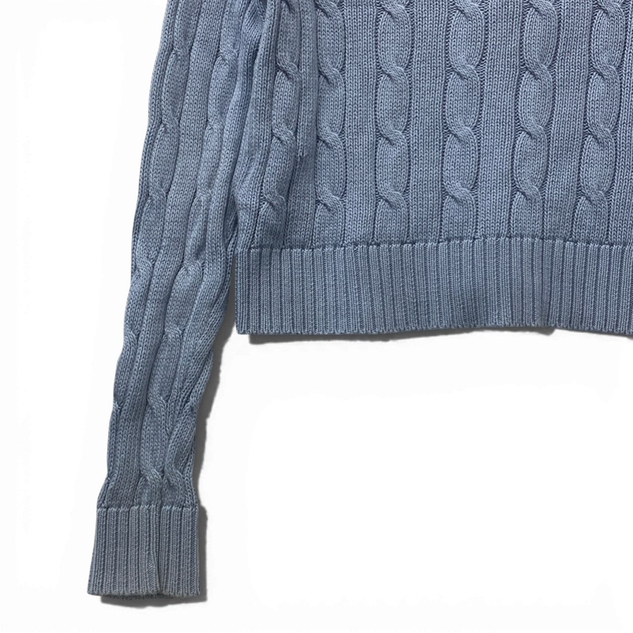 60b10 POLO RALPH LAUREN ポロラルフローレン ケーブルカーディガン ニットセーター トップス 胸元ロゴ刺繍 Sサイズ ブルー コットン100％ レディース 女性用u02t