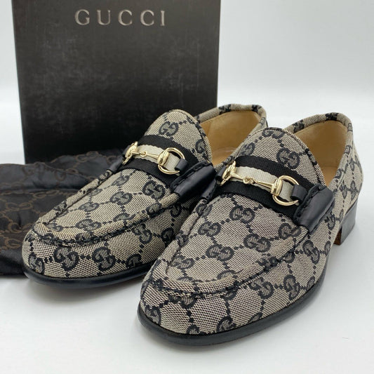 5h29 《美品》 GUCCI グッチ ホースビット GGシグネチャー ローファー 35 1/2 ブラック グレー シューズ 箱 保存袋付属t18r