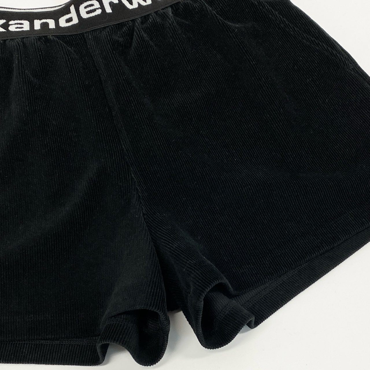 46f30 alexander wang.t アレキサンダーワン ウエストロゴプリント コーデュロイ ショートパンツ ハーフパンツ  XS ブラック レディース